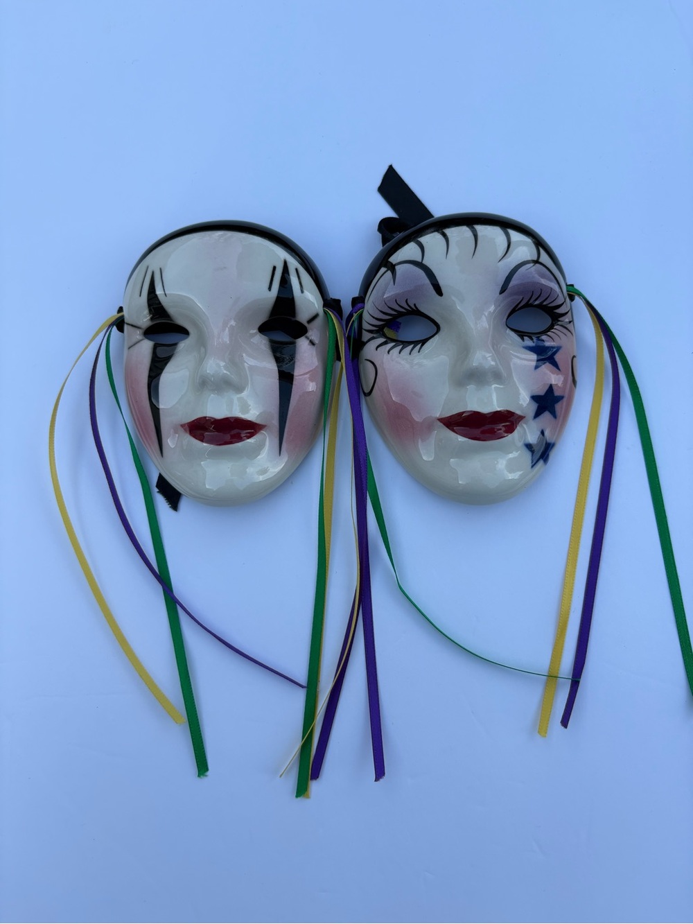 Vintage Festive Cream Mardi Gras Wall Masks with Purple, Green & Yellow Ribbons
